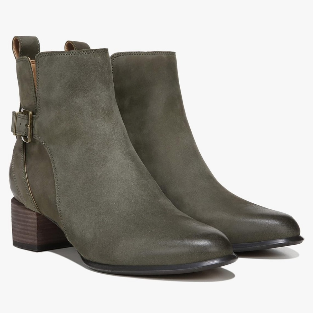 Vionic Sienna Olive Green Ankle Booties with Buckle Detail Size 10